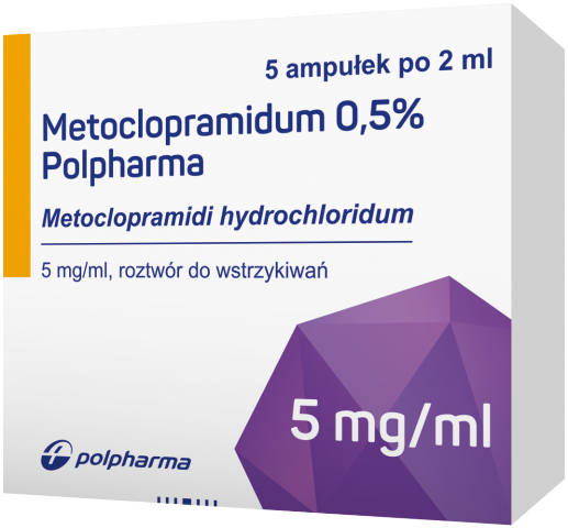 Metoclopramidum 0,5% Polpharma rozt do wstrzyk 5mg/ ml 5 amp. po 2 ml