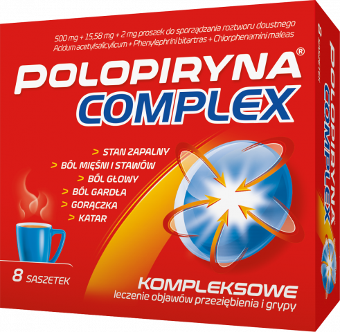 Polopiryna Complex proszek do sporz. rozt. doust. (500mg + 2 mg + 15,58 mg) x 8 sasz.