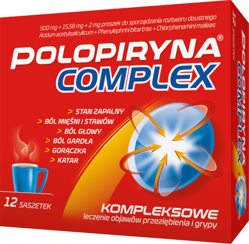 Polopiryna Complex proszek do sporz. rozt. doust. (500mg + 2 mg + 15,58 mg) x 12 sasz.