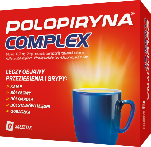 Polopiryna Complex proszek do sporz. rozt. doust. (500mg + 2 mg + 15,58 mg) x 8 sasz.