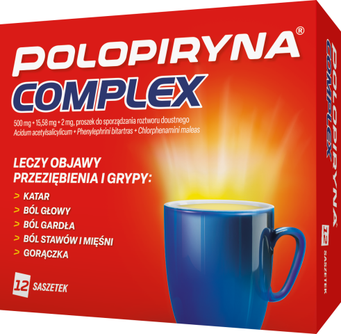 Polopiryna Complex proszek do sporz. rozt. doust. (500mg + 2 mg + 15,58 mg) x 12 sasz.